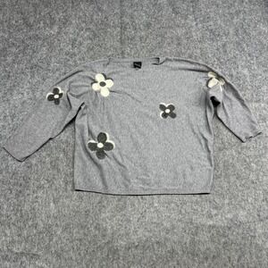 Aaeda Sweater‎ Womens XL Gray Floral Knit 3/4 Dolman Sleeve Pullover Crewneck